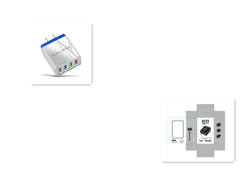 USB-Ladegerät Quick Charge 3.0 4-fach Adapter für Tablets, tragbares Wandladegerät, Schnellladegerät