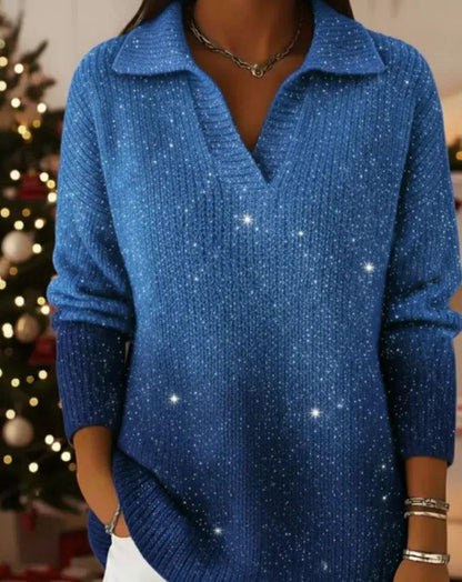 Neuer einfarbiger, langärmeliger Pullover mit Glitzereffekt