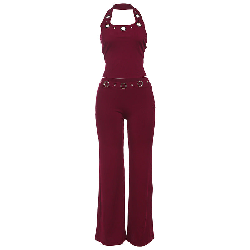 Sleeveless Halter Top And Pants Set For Women