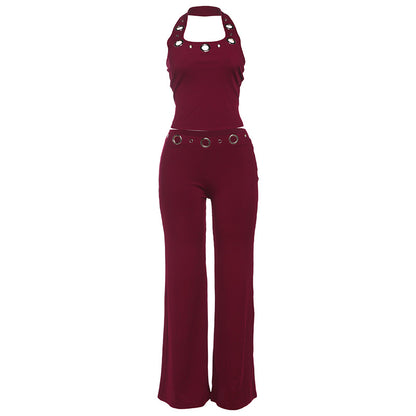 Sleeveless Halter Top And Pants Set For Women