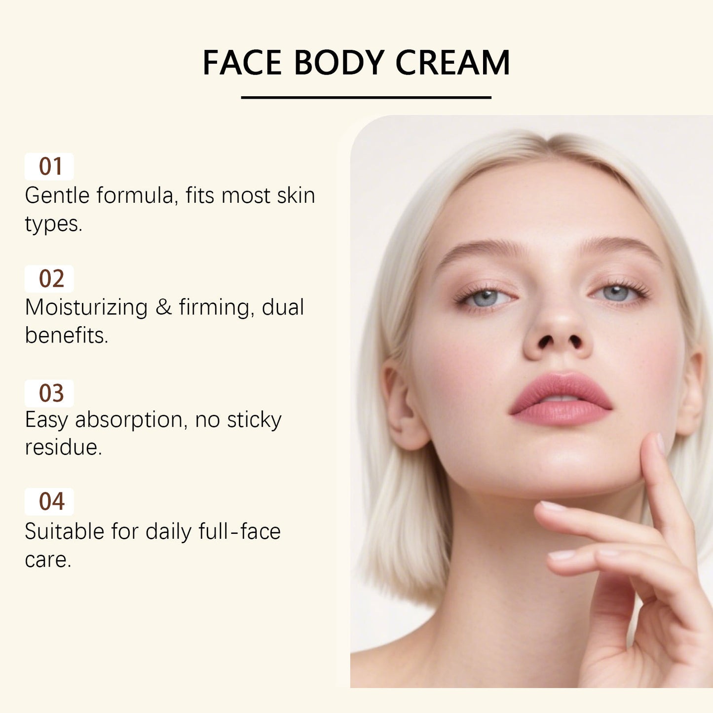 Tägliche Feuchtigkeitspflege zur Nährung und Geschmeidigkeit der Haut. Sanfte Pflege und angenehme Feuchtigkeitsversorgung des Teints.