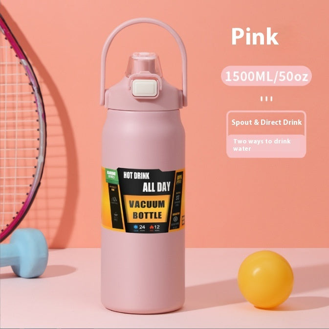 Großer, doppelwandiger Isolierbecher aus Edelstahl 304 mit Trinkhalm