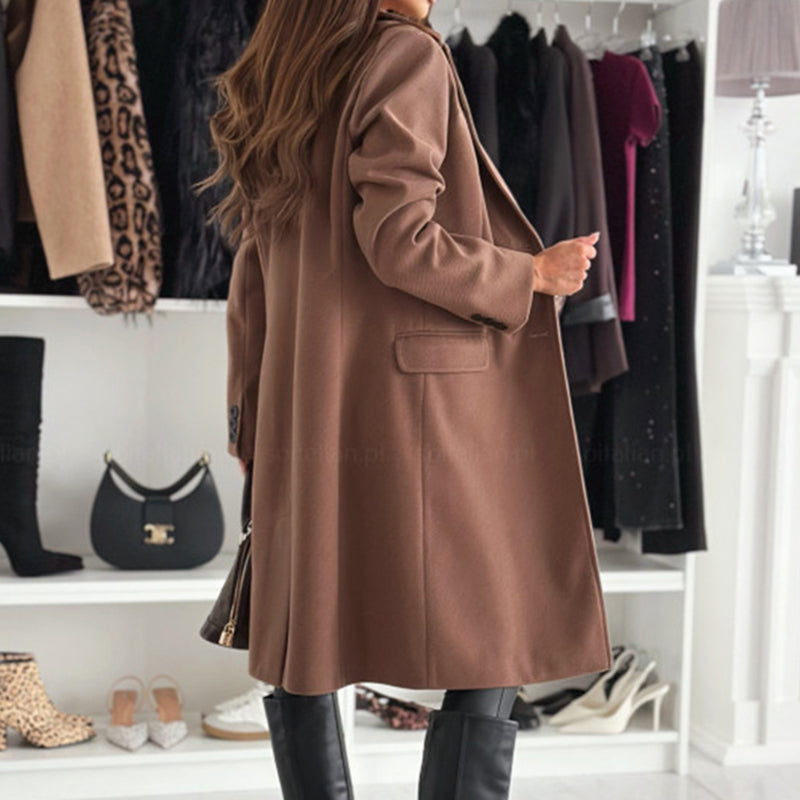 Damen-Trenchcoat mit fallendem Revers, einreihiger, mittellanger Mantel