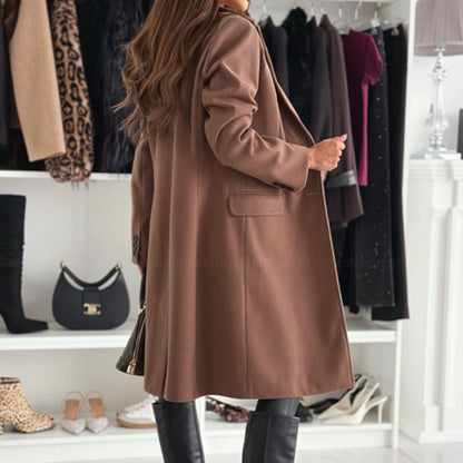 Damen-Trenchcoat mit fallendem Revers, einreihiger, mittellanger Mantel
