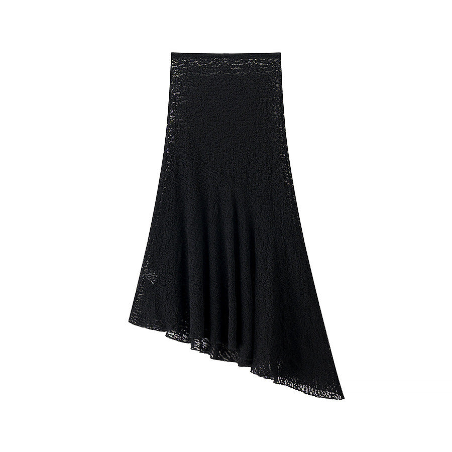 Lace Irregular Hem Half-skirt With Low Waist Belt In Solid Color