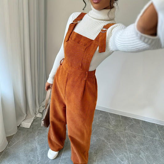 Cord-Latzhose mit geradem Bein, locker geschnitten, Damen