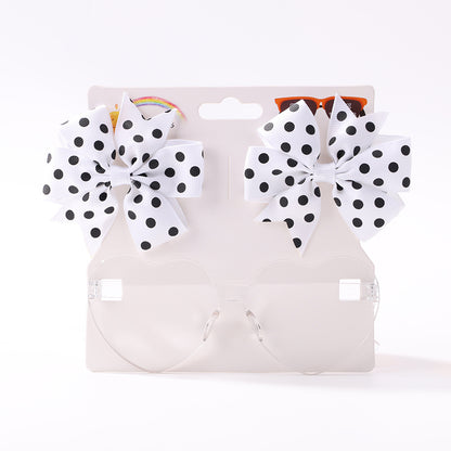 Kinderaccessoires: Bedrucktes Haarband mit Schleife, Haarspange, Sonnenbrillen-Set, Kopfbedeckung
