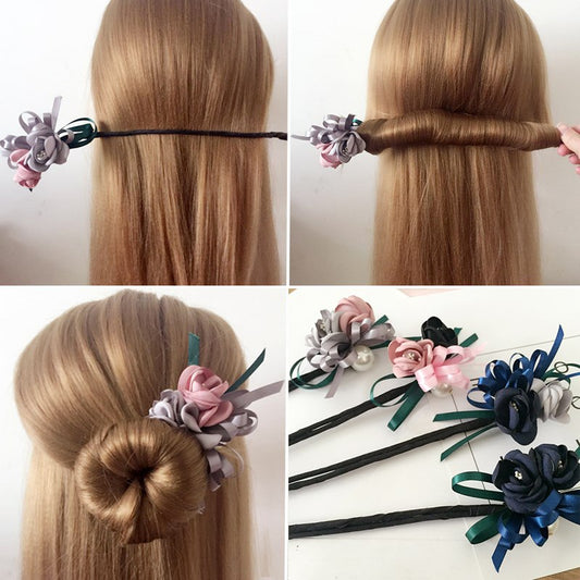 Duttfrisur, halber Dutt, Perlenblumen-Haarspange, Haargummi, koreanischer Haarschmuck, Haaraccessoires