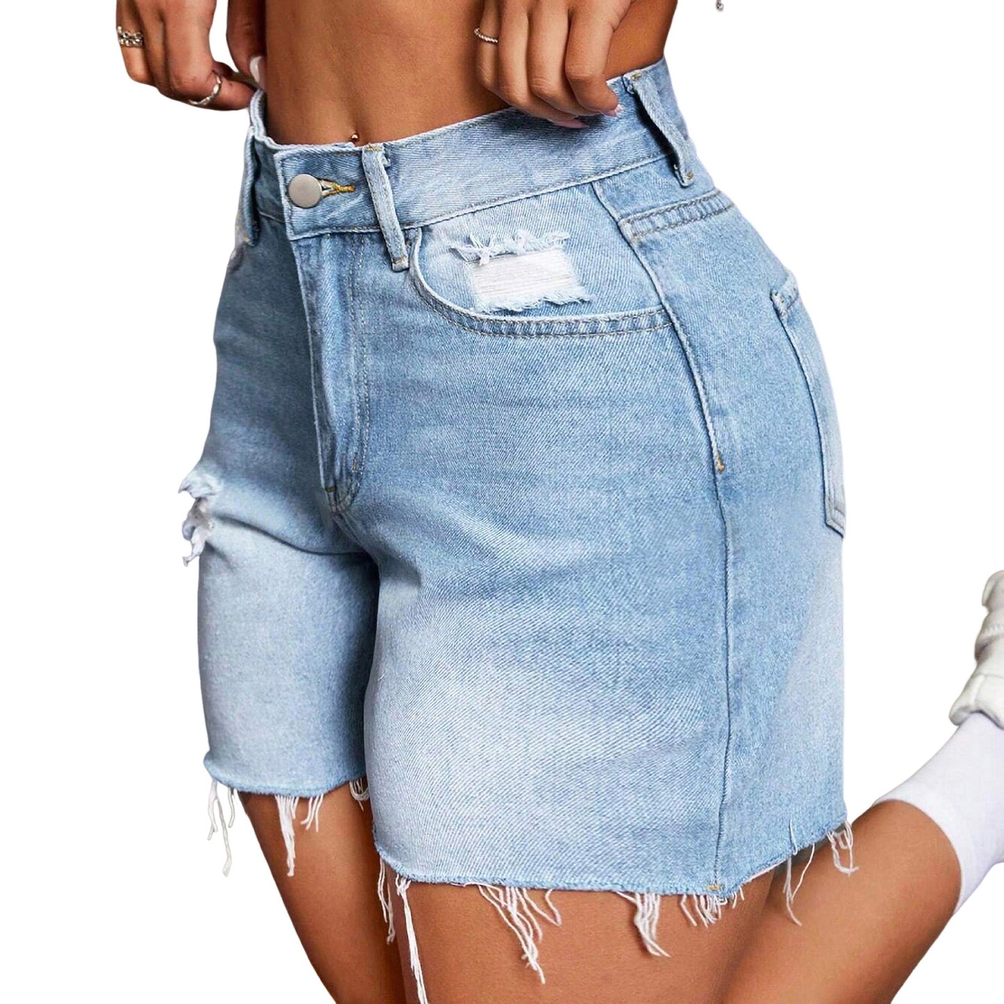 Hochelastische, kurze Jeansshorts mit Rissen für Damen – perfekt für den sommerlichen Streetstyle in Europa und den USA