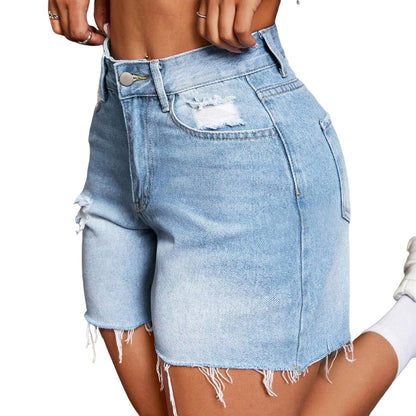 Hochelastische, kurze Jeansshorts mit Rissen für Damen – perfekt für den sommerlichen Streetstyle in Europa und den USA