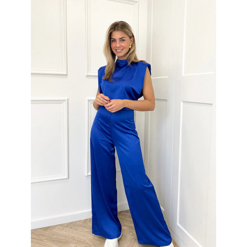 Backless Evening Dress Jumpsuit Solid Color Casual Straight Pants