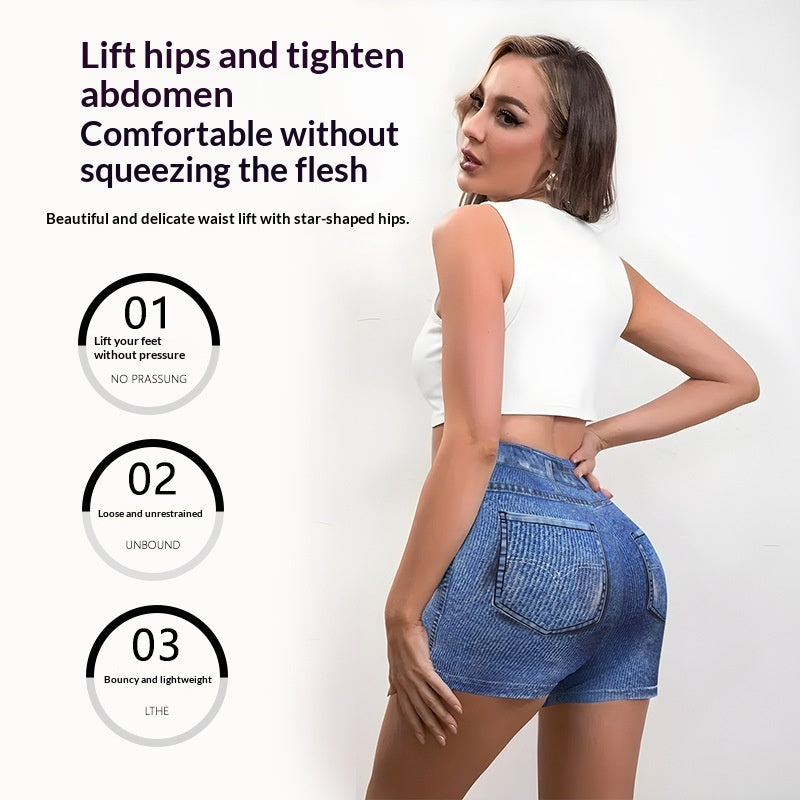 Bedruckte Dreiviertelhose im Denim-Stil mit Used-Look