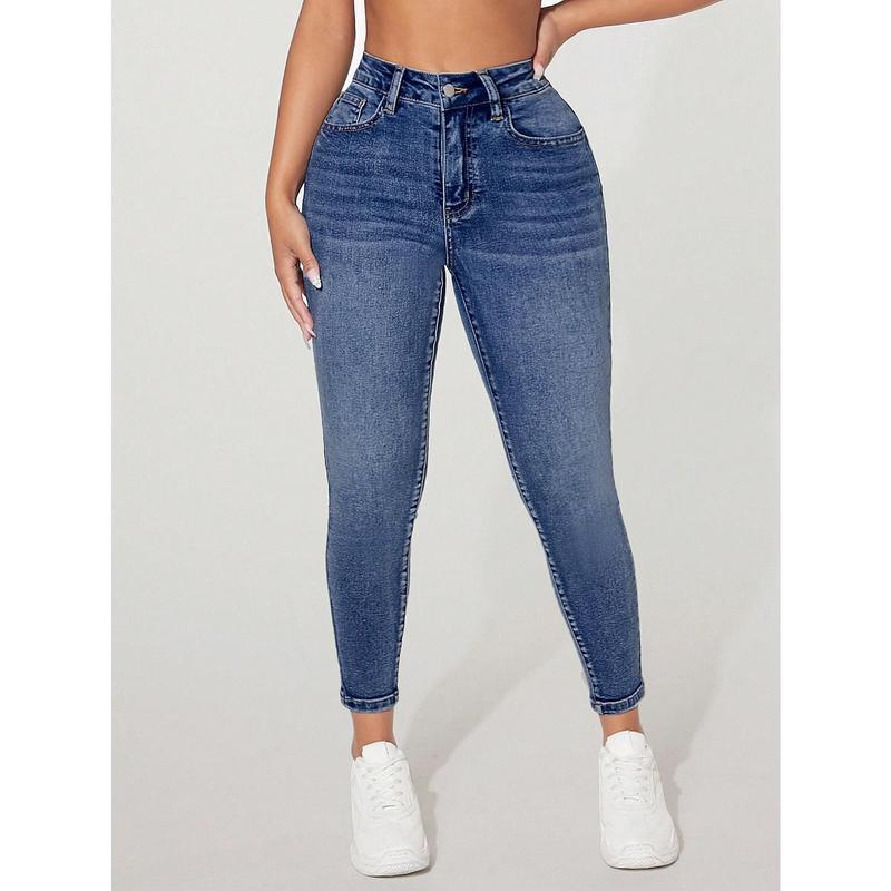 Skinny Stretch Jeans mit hohem Bund und Zierverschluss