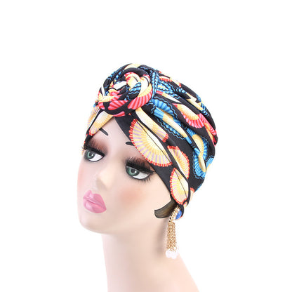 Ethnic wind swirl knotted turban hat