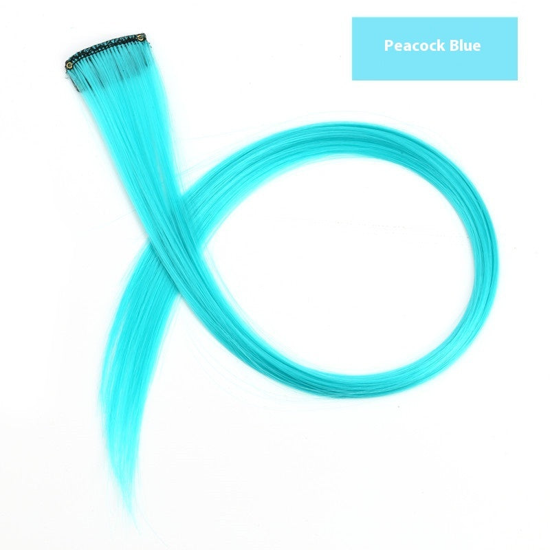 Buntes Haar, hängende Ohren, gefärbte Perücke, Haarverlängerung, farbige Streifen, angesagte Farben