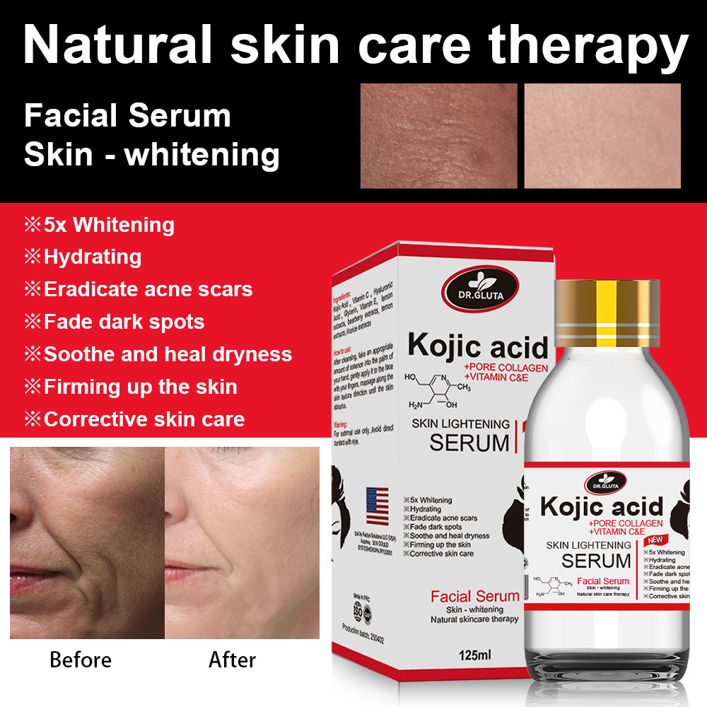 Kojisäure-Serum zur Hautaufhellung. Enthält Kojisäure. Für ungleichmäßigen Hautton und fahle Haut. Natürliches Hautpflege-Gesichtsserum. 