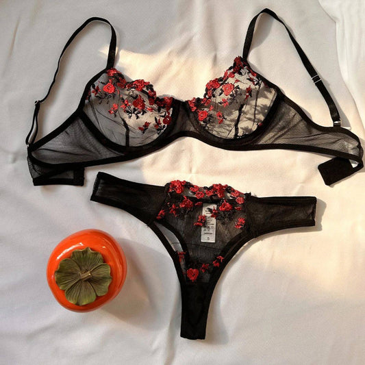 Sexy Dessous-Set aus edler Spitze für Damen, 2-teilig, transparentes Design