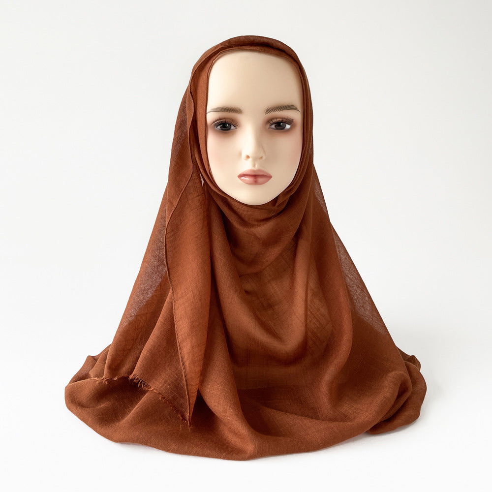 Muslim Kerchief Slub Cotton Scarf Tassel