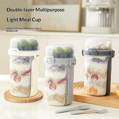 Double-layer Portable Light Food Salad Cup With Fork And Spoon, Leak-proof Sealed Lunch Box