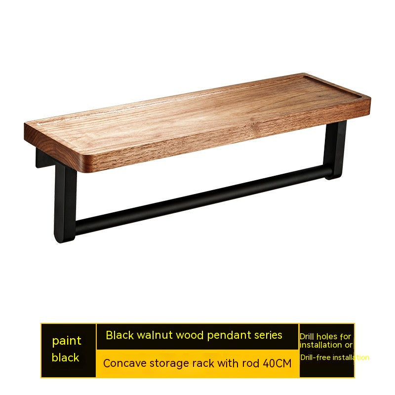 Wandmontiertes Aufbewahrungsregal aus Walnussholz (ohne Bohren)