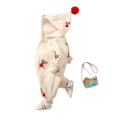 Khakifarbene, wattierte, warme Babykleidung, Krabbelkleidung für Babys