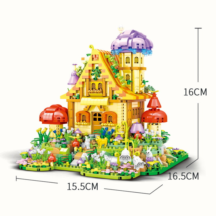 Creative Sakura Train Station Building Miniature Small-Particle Brick Assembly Toy