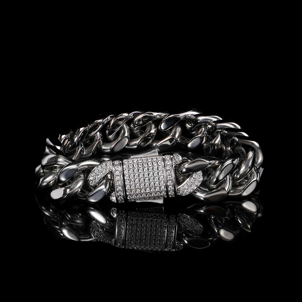 Stainless Steel Cuban Chain Hip Hop Bracelet Diamond Spring Buckle Four Sides Grinding