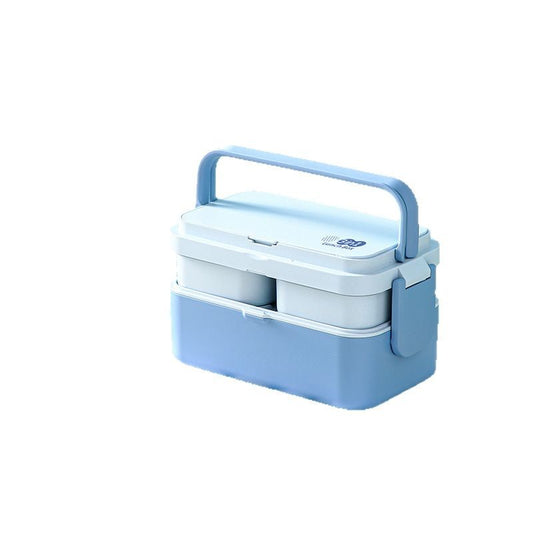 Blaue, doppelwandige 3-in-1-Lunchbox aus Bambusfaser, wärmbare japanische Bento-Box