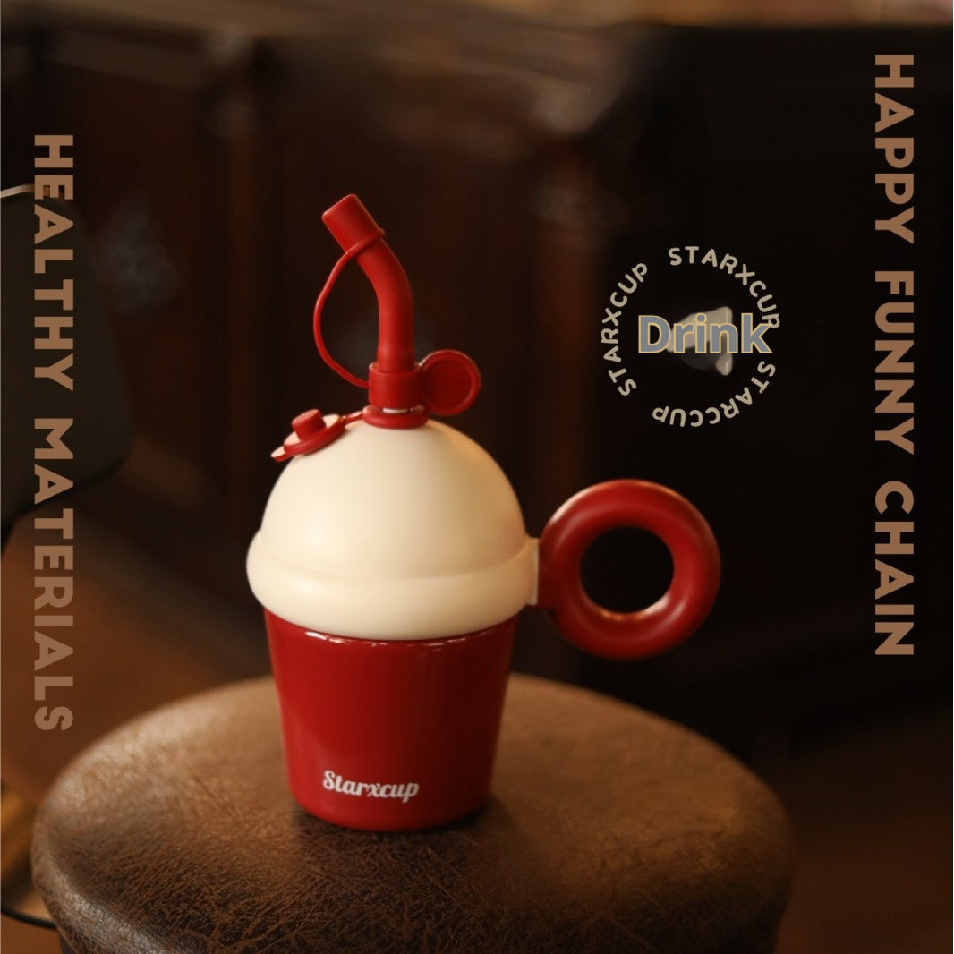 Tragbarer, großer, isolierter Edelstahl-Schreibtischbecher mit Strohhalm