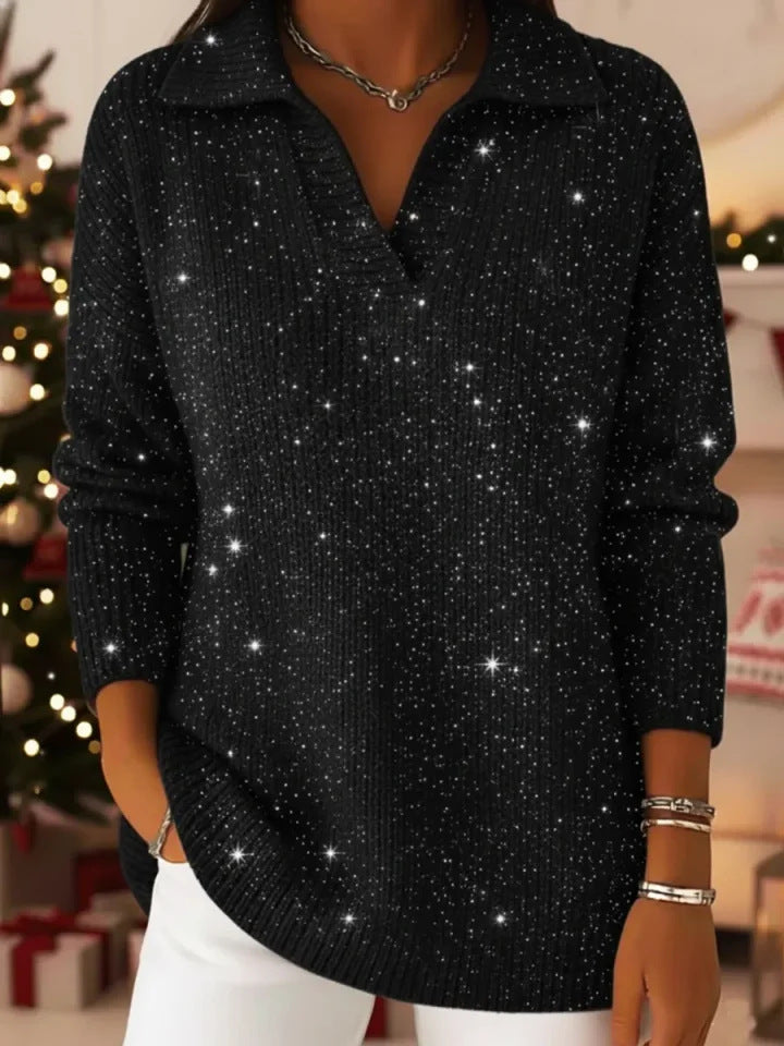 Neuer einfarbiger, langärmeliger Pullover mit Glitzereffekt