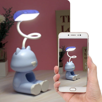 Cute Cat LED Charging Table Lamp Cartoon Desktop Storage Mobile Phone Holder Small Night Lamp USB Rechargeable Light