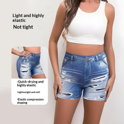 Bedruckte Dreiviertelhose im Denim-Stil mit Used-Look