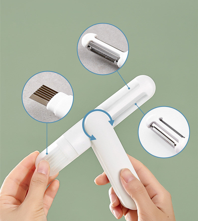 3-in-1 Multifunktions-Schälmesser mit Rotationsfunktion, 360° drehbar, Edelstahl, Schäler und Reibe – Küchenhelfer 