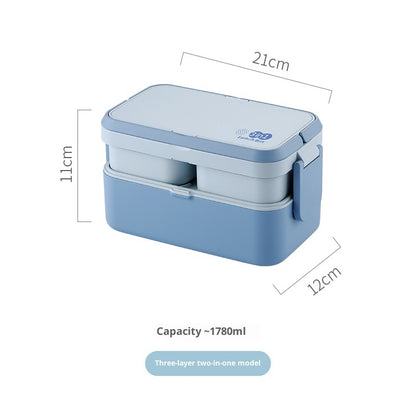 Blaue, doppelwandige 3-in-1-Lunchbox aus Bambusfaser, wärmbare japanische Bento-Box
