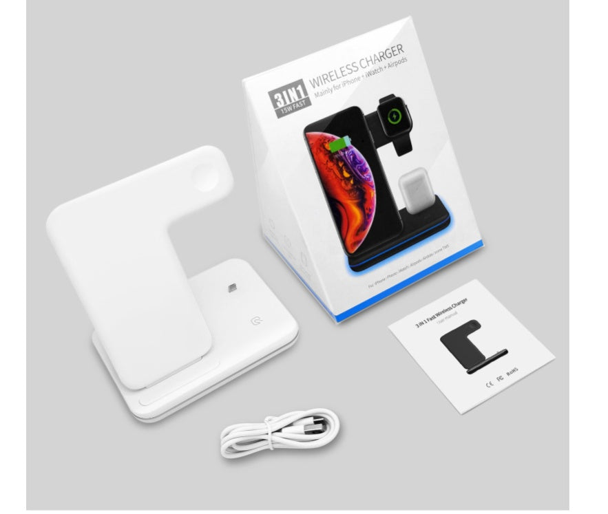 Kompatibles kabelloses Ladegerät für Mobiltelefone, Smartwatches und Kopfhörer – 3-in-1-Ladestation