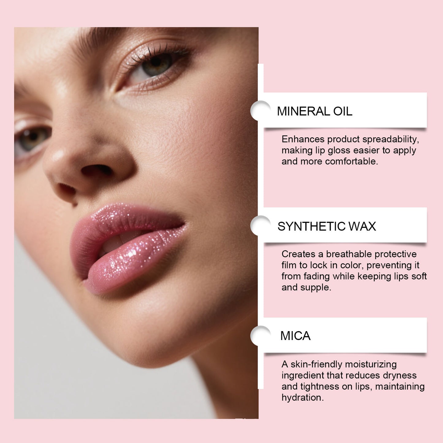 Feuchtigkeitsspendender Lipgloss mit feinem Glitzer