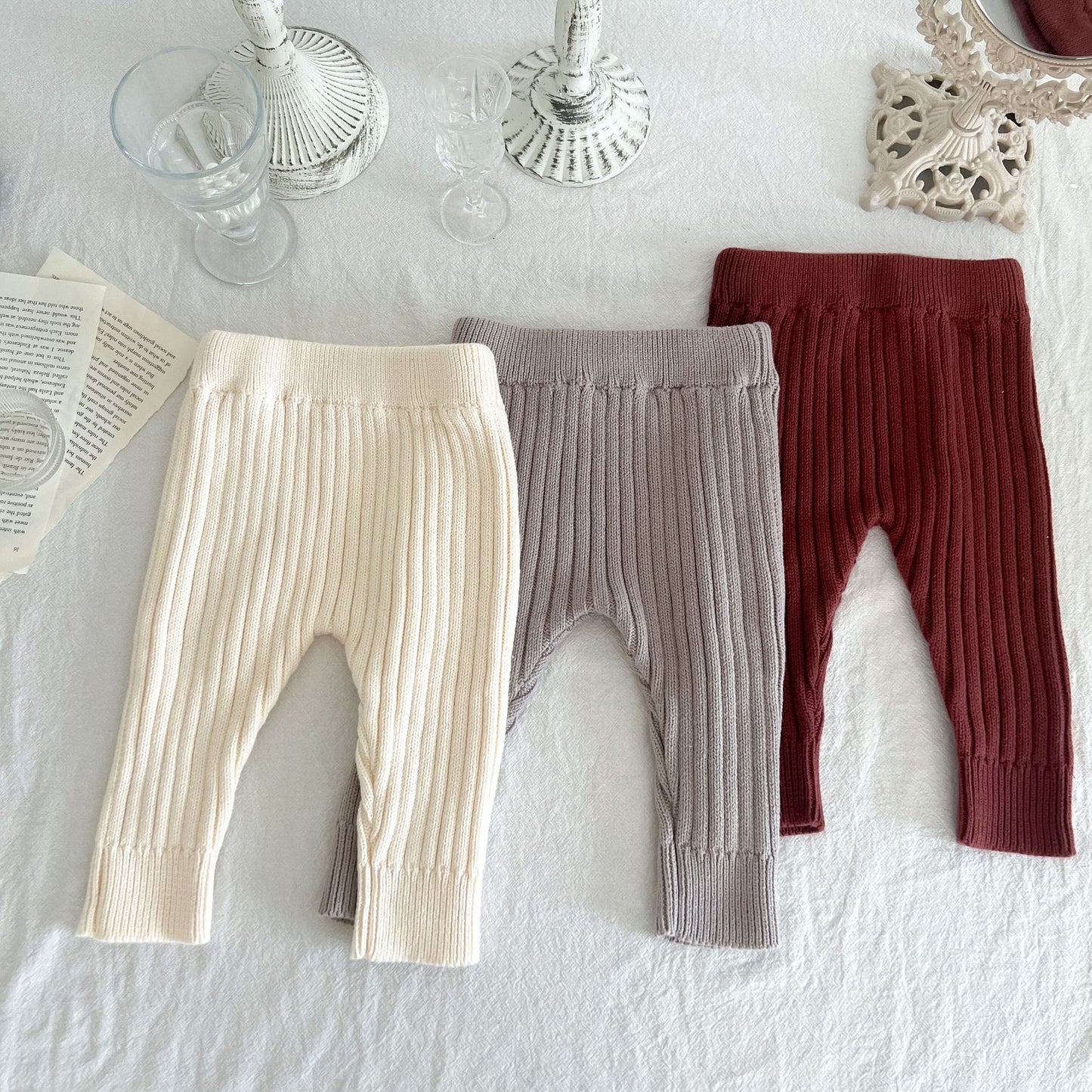 Kinderbekleidung Baby-Leggings aus gestrickter Baumwolle und Wolle mit elastischem Bund