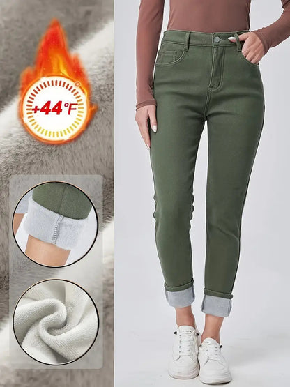 Dunkelgrüne, gewaschene, hochtaillierte, schmal geschnittene Skinny-Jeans
