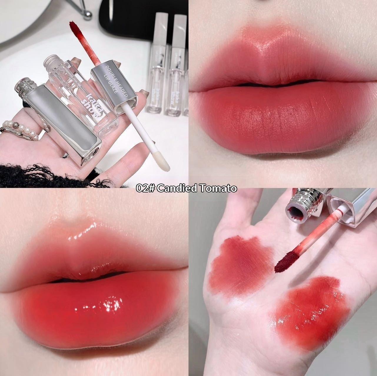 Doppelseitiger Lipgloss mit zwei Effekten, mattem Samt