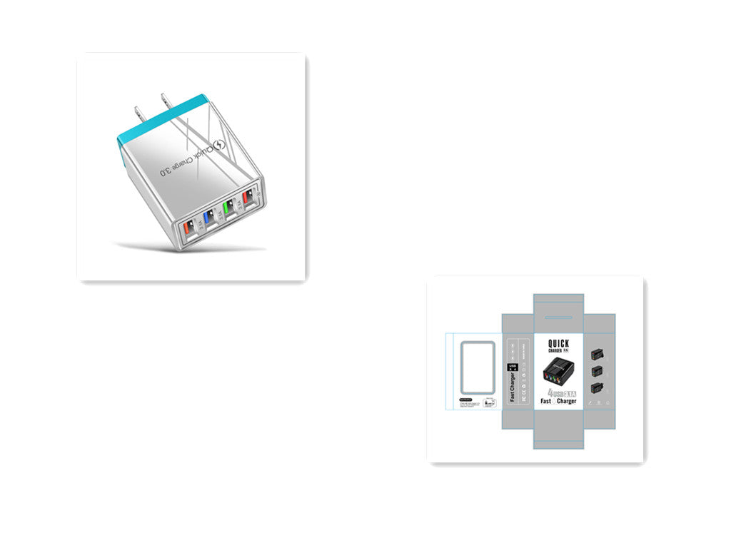 USB-Ladegerät Quick Charge 3.0 4-fach Adapter für Tablets, tragbares Wandladegerät, Schnellladegerät