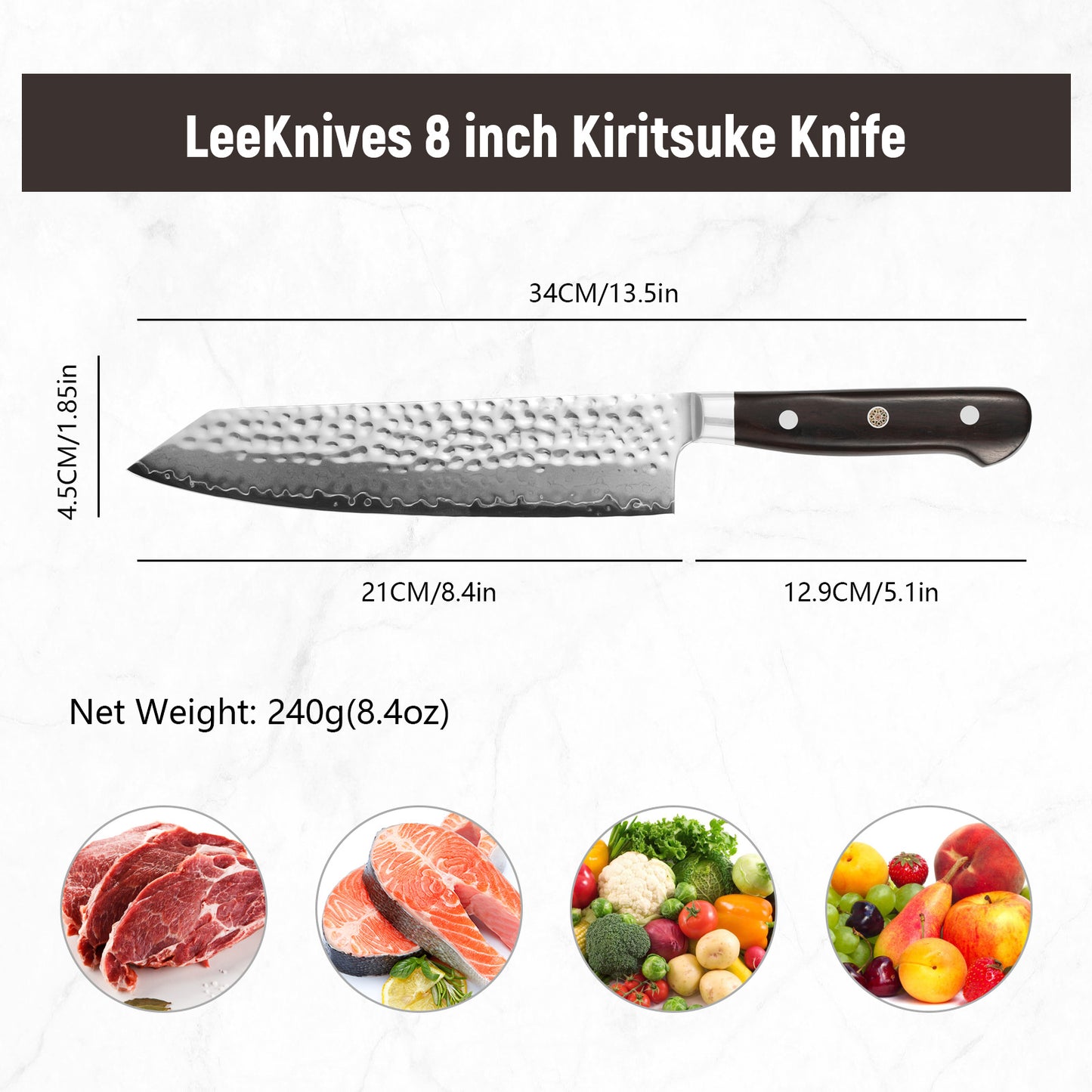 8,5 Zoll Kiritsuke-Messer, professionelles Kochmesser aus VG10-Damaststahl mit gehämmertem Griff, ultrascharfes Küchenmesser mit Ebenholzgriff und Geschenkbox