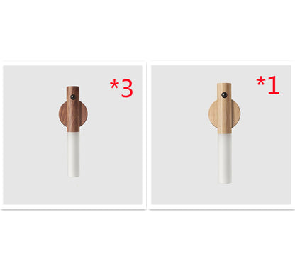 Automatische LED-USB-Magnet-Holz-Nachtleuchte, kabellos, für Flure, Veranda, Veranda, Wand- und Schrankbeleuchtung mit PIR-Bewegungsmelder