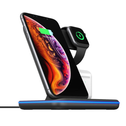 Kompatibles kabelloses Ladegerät für Mobiltelefone, Smartwatches und Kopfhörer – 3-in-1-Ladestation