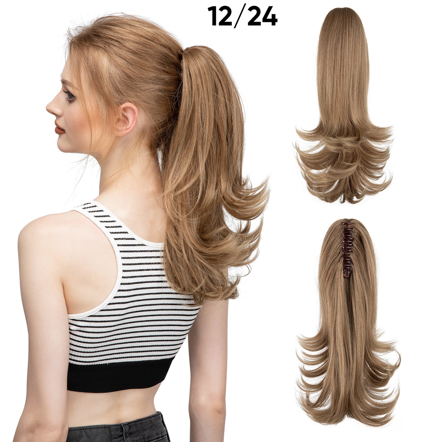 Seidenperücke für Damen, langes Haar, leicht gelockt, kurze Locken