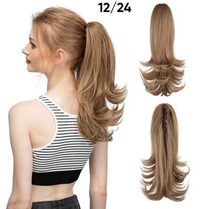 Seidenperücke für Damen, langes Haar, leicht gelockt, kurze Locken