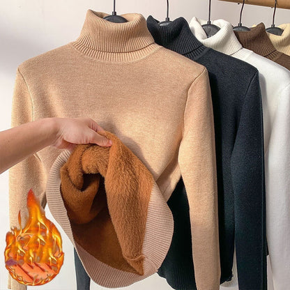 Fleece-Rollkragenpullover, warm, elegant, dick gestrickt, Damenbekleidung