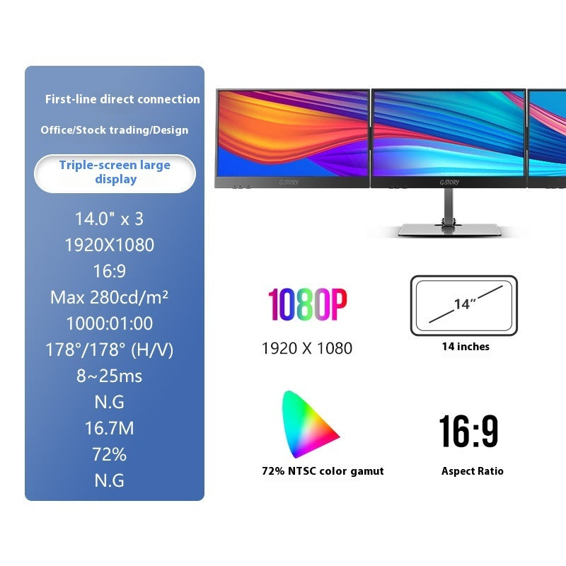 HD 14-Zoll-Bürodisplay mit Einzel- und Doppelbildschirm