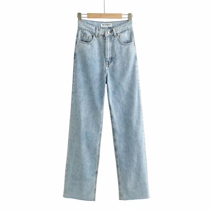 Neue Damen-Jeans mit offenem Saum und hohem Bund
