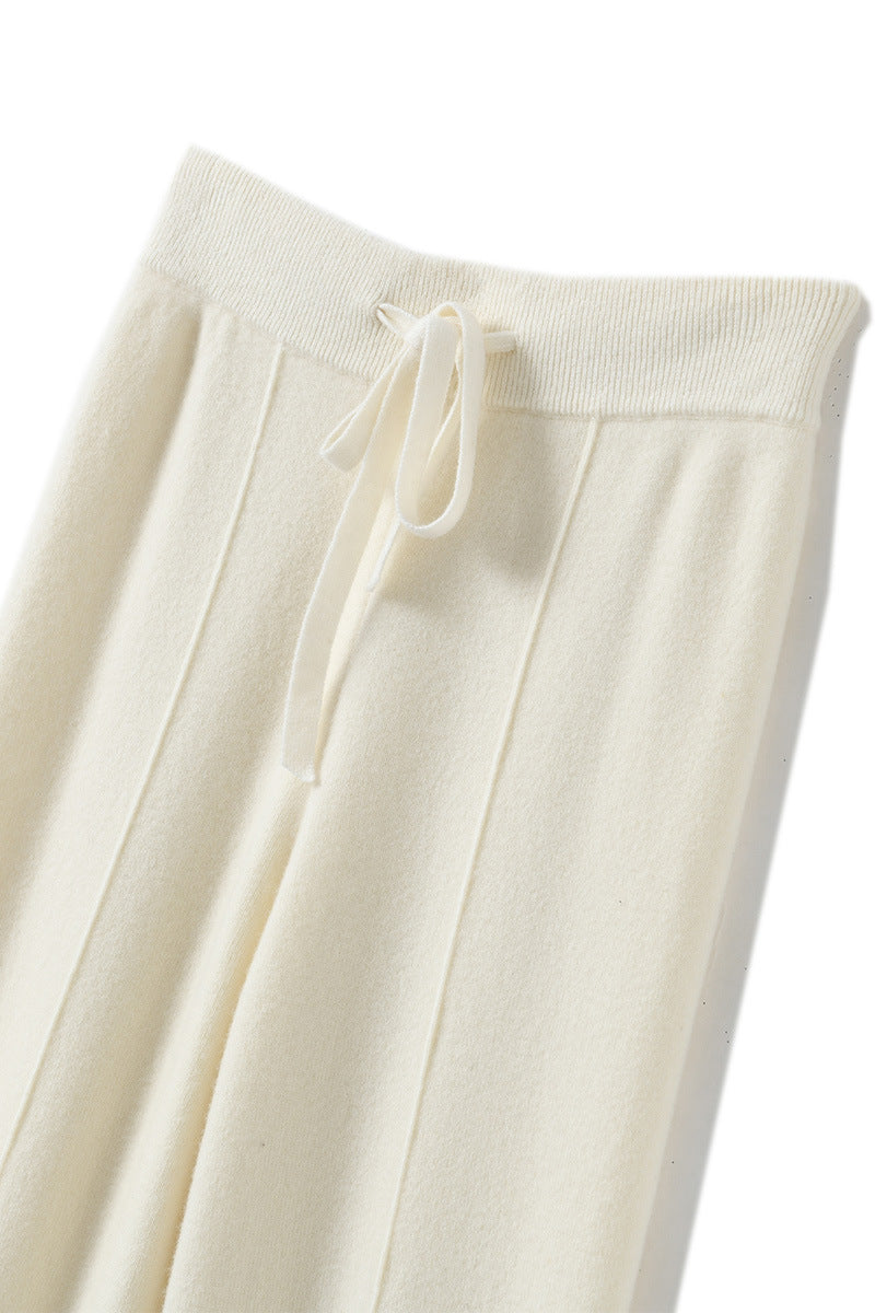 Drapierte, bodenlange Strick-Freizeithose