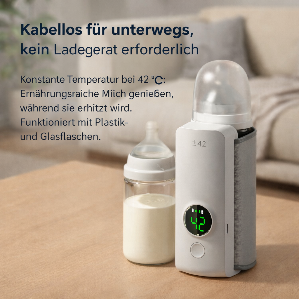 Tragbarer, kabelloser und wiederaufladbarer Flaschenwärmer mit USB-Ladefunktion und Heiztasche, tragbarer Milchwärmer mit konstanter Temperatur, universelle Flaschenisolierung